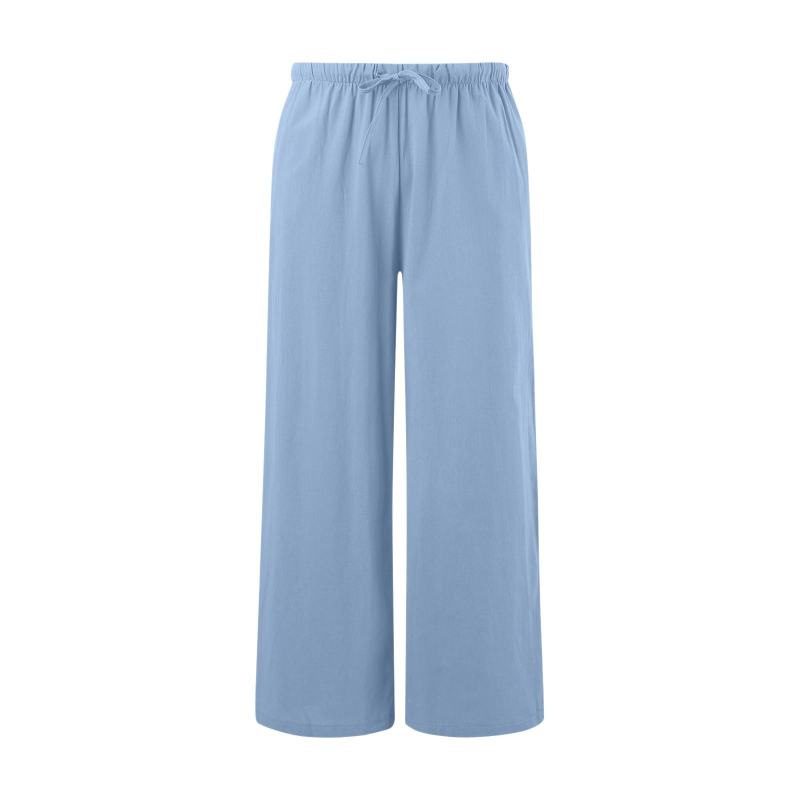 thumbnail image 4 of Pantalones palazzo de lino para mujer: cintura alta, cordón, pernera ancha, playa/casual, tallas S-XXXL, 4 of 5